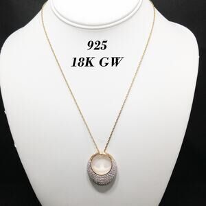 Sterling 18K Gold Wash Pendant Necklace, Clear Rhinestones, 1990s Vintage